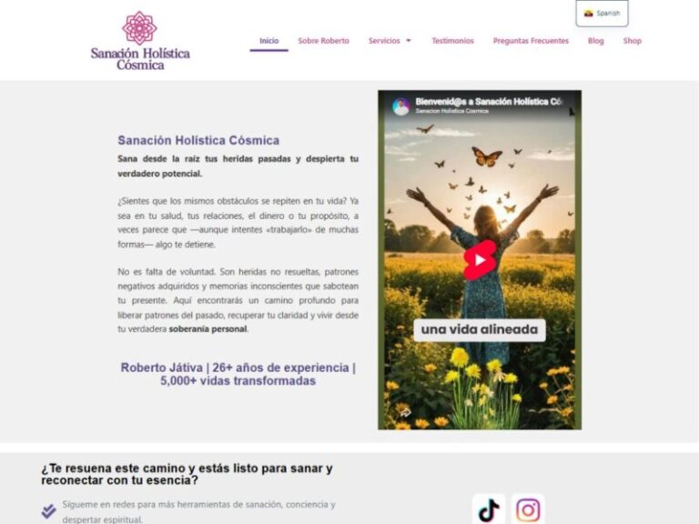 Diseño web para Sanación Holística Cósmica — Salud y bienestar · Terapias